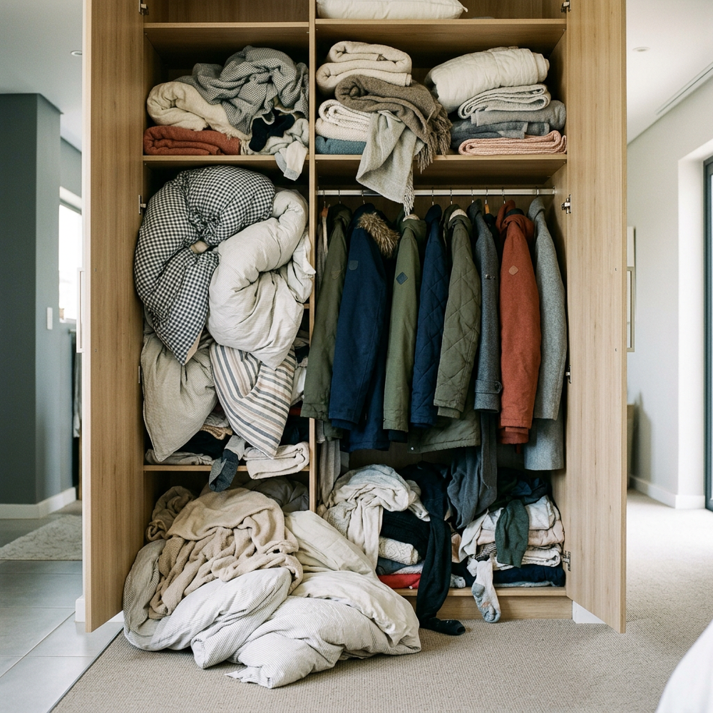 Before - cluttered cupboard